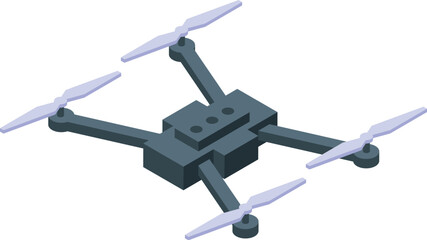 Poster - Modern drone with rotating propellers flying, isometric view, innovative technology for aerial photography and videography