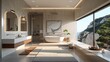 © AI Art Visionary - portugal cliffside bathroom house luxury minimal, minimal master bathroom, open home, minimal mid-century modern house, sleek Ultra realism ambience