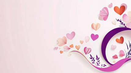 Poster - Women's Day highlights unity through advocacy promoting equality and empowerment. Colorful Hearts and Floral Design on Soft Pink Background