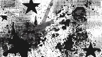 Poster - Abstract Grunge Halftone Star Silhouette Splash Monochrome Texture Overlay Background