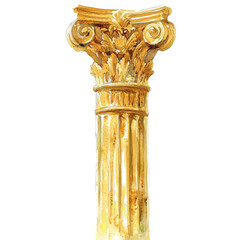 Poster - A watercolor painting depicts a detailed golden classical column with acanthus leaf carvings on its capital.