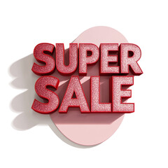 Aufkleber - A 3D rendered image showcasing a super sale announcement with red glitter text on a pink background.