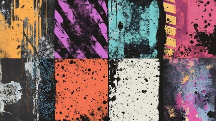 Aufkleber - Abstract Grunge Textures with Vibrant Splatter and Distressed Patterns for Creative Background Designs