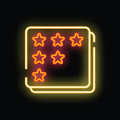 Poster - Neon sign showing five stars glowing on a dark background, symbolizing a positive customer experience