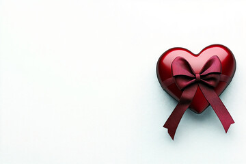 Wall Mural - Minimalist illustration of a red heart with a ribbon bow, symbolizing a Valentine's Day gift, on a clean white background