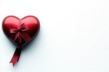 Wall Mural - Minimalist illustration of a red heart with a ribbon bow, symbolizing a Valentine's Day gift, on a clean white background