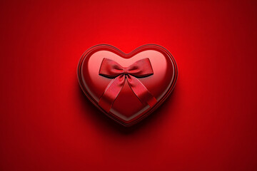 Wall Mural - Minimalist illustration of a red heart with a ribbon bow, symbolizing a Valentine's Day gift, on a clean white background