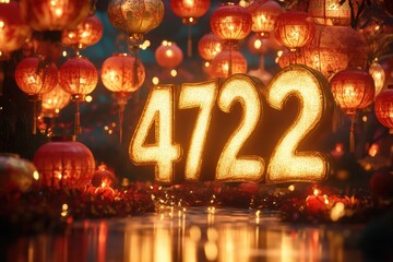 Canvas Print - festive lanterns and glowing numbers: a captivating night scene celebrating light and culture.