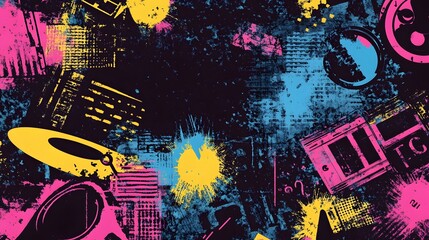 Poster - Dazzling Abstract Explosion of Vibrant Colors in Futuristic Digital Grunge Backdrop