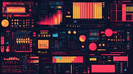 Poster - Futuristic High-Tech Digital Dashboard with Vibrant Infographic Visualization Interface
