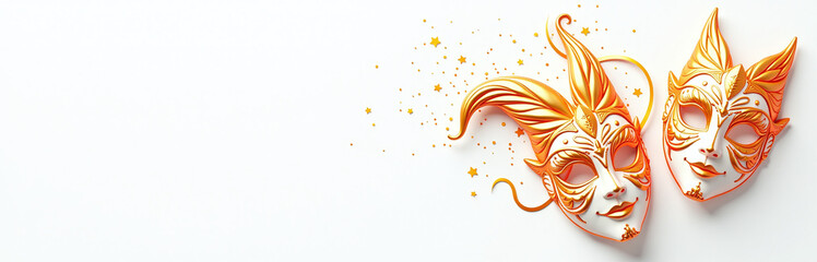 Aufkleber - Orange Carnival Masks Are Illustrated With A Generative Ai Technique Against A Clean And Simple White Studio Background. 00001
