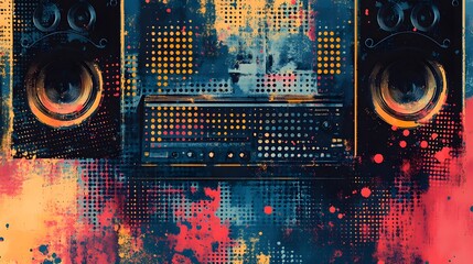 Aufkleber - vibrant and chaotic abstract digital art with audio equipment elements