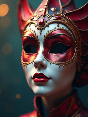 Poster - Luxury Carnival Mask With Blurred Abstract Background And Light Effects Created Using Generative Artificial Intelligence Technology. 00001