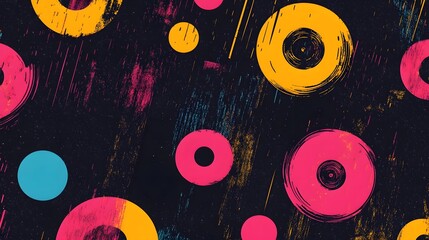 Poster - Vibrant Retro Abstract Splatter Pattern with Colorful Geometric Shapes and Distorted Textures