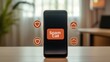 © เด็กชาย นุ่มนิ่ม - spam call phone security concept. Smartphone displays a 'Spam Call' alert with icons indicating protection features against unwanted calls.