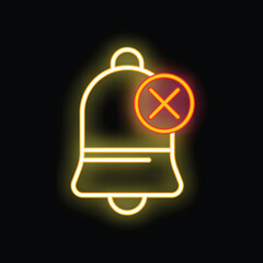 Poster - Glowing neon line showing a bell icon with a crossed out sound symbol for mute mode