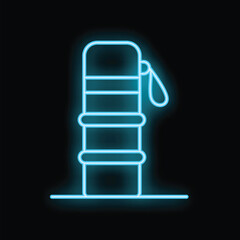 Wall Mural - Glowing blue neon sign of a reusable water bottle on a black background