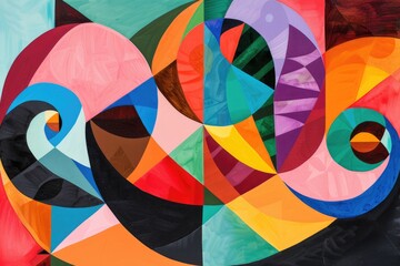 Poster - Colorful geometric abstract design with overlapping shapes. Vibrant color geometric shape Background image of geometric shape Ideal. Digital artwork of vibrant color of retro shape texture. AIG51.