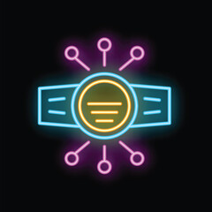 Poster - Neon smart watch connecting to a wireless network, futuristic wearable technology concept