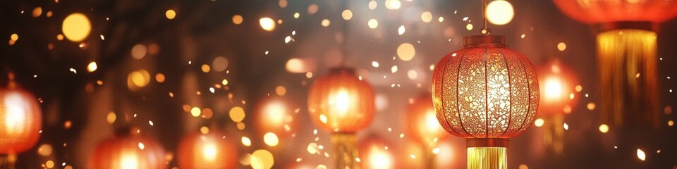 Wall Mural - beautiful lanterns illuminating a magical night sky, perfect for celebrations, festivals, and cultur