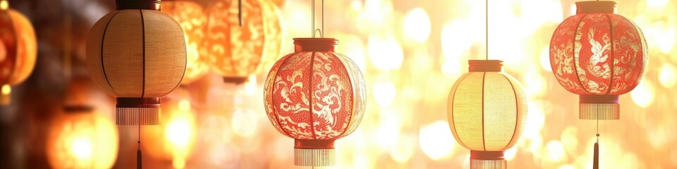 Wall Mural - colorful lanterns illuminating a festive evening; vibrant and exquisite decorations for celebrations
