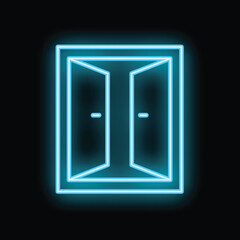 Poster - Blue neon icon of an open door glowing on a black background