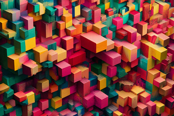 Poster - Colorful 3D blocks arranged in an intricate pattern, creating a vibrant and dynamic background for design projects.