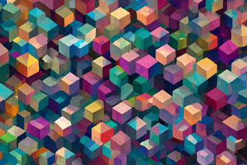 Poster - Colorful rainbow 3D cube background, vibrant color blocks 