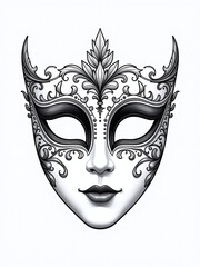 Aufkleber - A Single, Intricately Designed Venetian Mask Sits Alone On A White Background, Ready For Use In Various Creative Projects And Designs. 00002