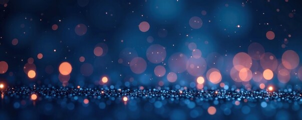 Poster - Glitter bokeh on dark blue night sky with twinkling stars and sparkles, cosmic, twinkling stars