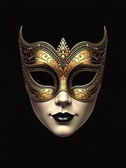Poster - A Golden Carnival Mask Is Set Against A Dark Black Background In This Detailed And Vibrant Vector Illustration. 00001