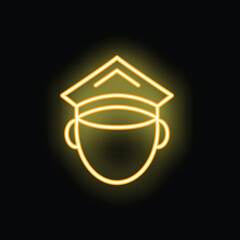 Poster - Yellow neon sign of a police officer wearing a hat on a black background