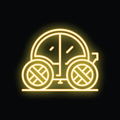 Poster - Neon yellow glowing driverless taxi icon on a black background representing future transportation technologies