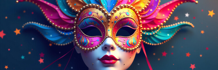 Poster - A Colorful Carnival Mask Is Created With Vibrant Colors On A Festive Day Using Artificial Intelligence Technology Algorithms. 00002