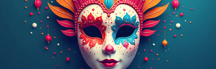 Poster - A Colorful Carnival Mask Is Created With Vibrant Colors On A Festive Day Using Artificial Intelligence Technology Algorithms. 00001