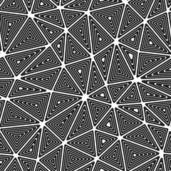 Poster - Mosaic triangles shapes background. Multiple repeated inner triangles. Large shape size. Black and white style. Seamless pattern. Creative vector tiles. Elegant vector illustration.