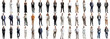 © Molly P - Many business people set isolated background, casual formal attire wear, full body length, networking mixed different diversed businesspeople, happy male female, successful career, crisp edges style