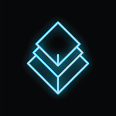 Poster - Blue neon layers icon glowing on black background representing a concept of development process