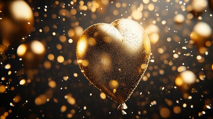 Aufkleber - Sparkling heart-shaped balloon floats gracefully through golden confetti in a festive atmosphere, creating a magical ambiance full of joy and celebration
