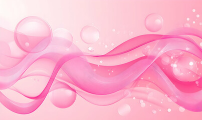 Poster - Abstract pink background with wavy shapes and spheres,