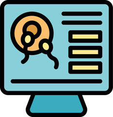 Poster - Sperm fertilizing egg cell displayed on computer monitor, symbolizing online fertility tracking and analysis