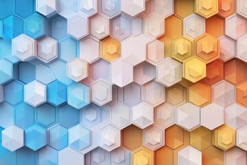Poster - Vibrant hexagonal geometric pattern digital art gigapixel abstract design colorful gradients engaging composition