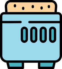 Poster - light blue toaster toasting two slices of bread, simple icon of a kitchen appliance