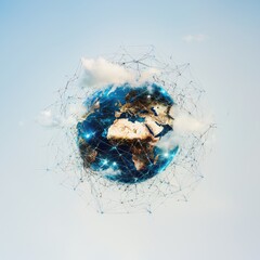 Poster - Global connectivity metaphor for remote work aerial view of earth digital network cloud environment gigapixel insight