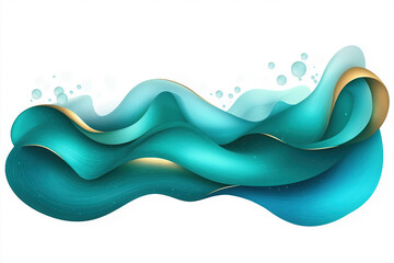 Poster - Flowing abstract waves in turquoise and gold reminiscent of ocean currents