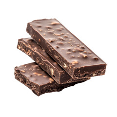 Aufkleber - A close-up of three broken pieces of dark chocolate with visible nuts, stacked on each other against a black background.