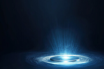 Fototapete - Light emanates from a circular platform in a dark, futuristic setting with swirling energy