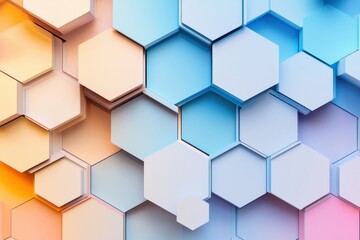 Poster - Dynamic geometric patterns of hexagonal shapes in vibrant gradients abstract art modern design digital environment close-up perspective