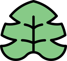 Poster - Light green tropical leaf with central vein and cut edges, symbolizing nature, growth, and freshness in a simple cartoon style