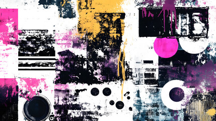 Aufkleber - Vibrant Abstract Expressionistic Artwork with Overlapping Brush Strokes and Geometric Shapes in Bold Colors